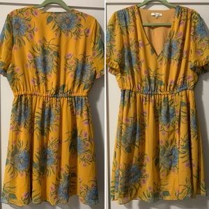 Madewell floral yellow dress with ruffle sleeves